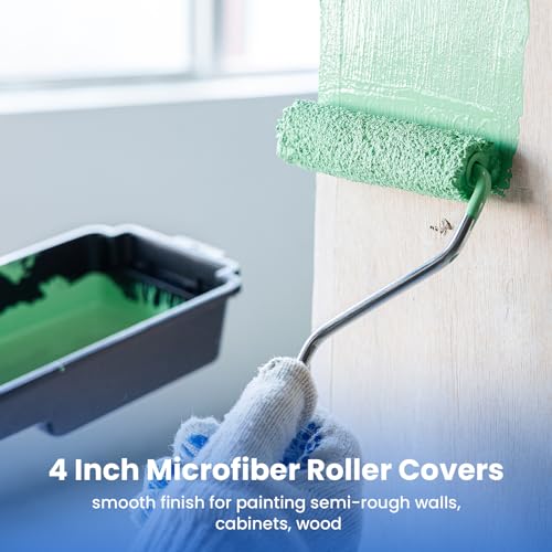 Mister Rui - Microfiber Paint Roller Covers 4 Inch - 40 Pack, Small Paint Roller Covers with Roller Frame Kit, Mini Paint Rollers for Painting Walls, Paint Supplies for House Painting