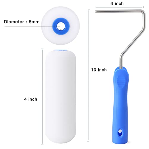 Mister Rui Foam Paint Roller, 4 inch Paint Roller 8 Pack, Small Paint Roller, High Density Foam Paint Roller Tray and Liner Set, Sponge Rollers for Painting and Staining