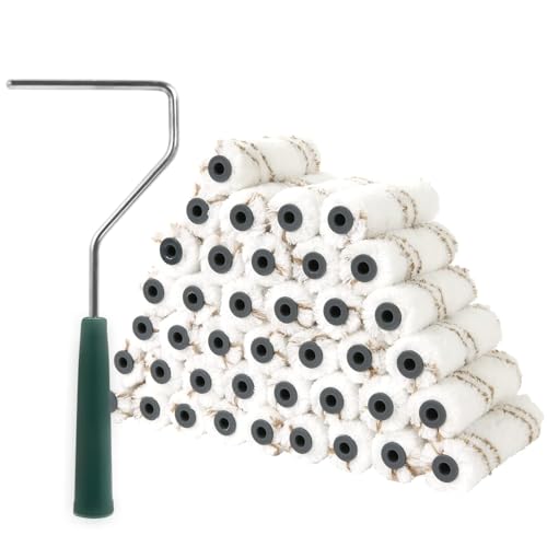 Mister Rui - Microfiber Paint Roller Covers 4 Inch - 40 Pack, Small Paint Roller Covers with Roller Frame Kit, Mini Paint Rollers for Painting Walls, Paint Supplies for House Painting