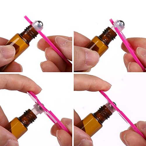 MaxMau 24 Pack 5ml Amber Glass Roller Bottles for Essential Oils,Roll on Bottle with Stainless Steel Roller Balls Golden Painted Caps for Daily Aromatherapy Sample Test Travel