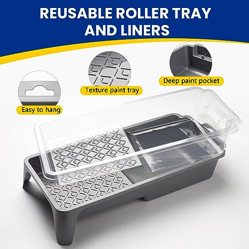 Mister Rui Foam Paint Roller, 4 inch Paint Roller 8 Pack, Small Paint Roller, High Density Foam Paint Roller Tray and Liner Set, Sponge Rollers for Painting and Staining