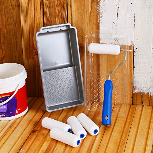 Mister Rui Foam Paint Roller, 4 inch Paint Roller 8 Pack, Small Paint Roller, High Density Foam Paint Roller Tray and Liner Set, Sponge Rollers for Painting and Staining