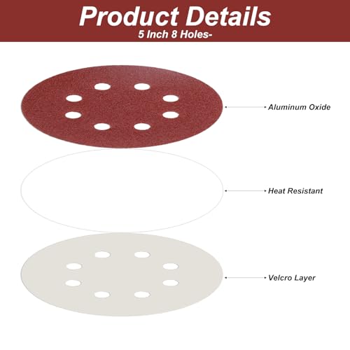 30 Pack 5" Orbital Sander Sanding Discs, 60 Grit