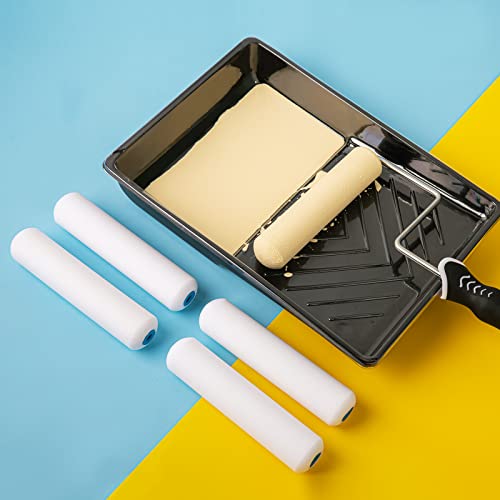 Mister Rui Paint Roller Kit, 9 Pack, 6 Inch High Density Foam Paint Roller, Paint Tray with Liner, Mini Paint Rollers for Painting Walls, Small Paint Roller Tray Set
