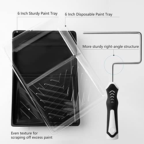 Mister Rui Paint Roller Kit, 9 Pack, 6 Inch High Density Foam Paint Roller, Paint Tray with Liner, Mini Paint Rollers for Painting Walls, Small Paint Roller Tray Set