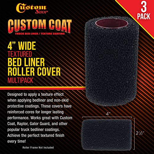 Custom Shop 4" x 1/4" Textured Bed Liner Roller Covers (Pack of 3) - for Roll-On Custom Coat Truck Bedliner Coating Application - Create Texture Effect with Paint and Non-Skid Protective Coatings