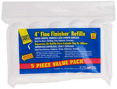 FoamPRO 163-P, 165-5 | 4” Fine Finish Foam Roller Refills (5 Pack) | Foam Paint Roller Covers | Home Painting Supplies & Paint Tools