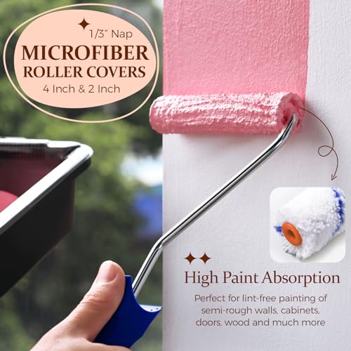 20pcs Small Paint Roller Kit, PinStone 4 inch 2 inch Mini Paint Roller Brush Kit with Foam Microfiber Covers & Heavy-Duty Paint Tray, Home House Painting Roller for Walls, Cabinet, Touch-ups Supplies
