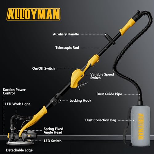 Electric Drywall Sander with Vacuum Dust Collection, 7 Speeds
