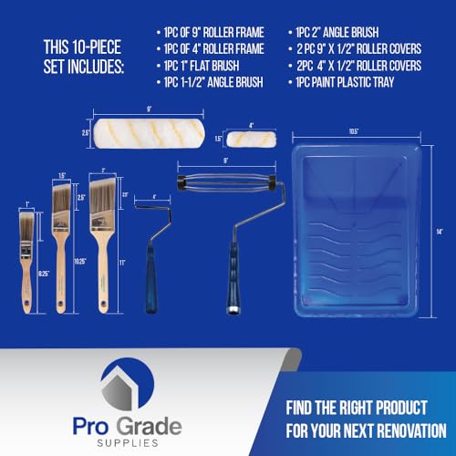 Pro Grade Paint Roller Cover Set,Wall Painting Roller Naps for Professional or Home Owners with All Paints and Stains for House or Commercial Use. (10 Piece Set)