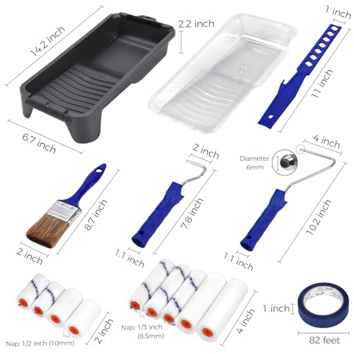 20pcs Small Paint Roller Kit, PinStone 4 inch 2 inch Mini Paint Roller Brush Kit with Foam Microfiber Covers & Heavy-Duty Paint Tray, Home House Painting Roller for Walls, Cabinet, Touch-ups Supplies