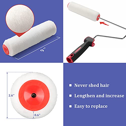 6FT Paint Roller Brush kit, Multi-Function Paint Roller kit with House Paint Roller Brush 6 FT Stainless Steel Pole New Splicing Rod Mural Brush for Walls and Ceiling (White)