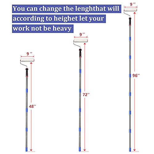 6FT Paint Roller Brush kit, Multi-Function Paint Roller kit with House Paint Roller Brush 6 FT Stainless Steel Pole New Splicing Rod Mural Brush for Walls and Ceiling (White)