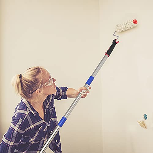 6FT Paint Roller Brush kit, Multi-Function Paint Roller kit with House Paint Roller Brush 6 FT Stainless Steel Pole New Splicing Rod Mural Brush for Walls and Ceiling (White)