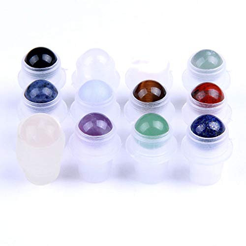 10 Natural Gemstone Roller Balls For Essential Oils,Use of Standard 5ml 10ml Replacement Roller Bottles,Polished Healing Crystal Stones roller Not For Young Living, doTERRA roller bottle-10 Materials