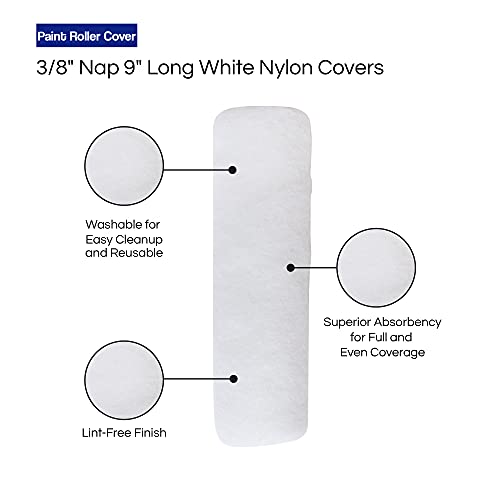 Pro Grade - Paint Roller Covers - 3/8 X 9 Inch White Nylon 5 Pack