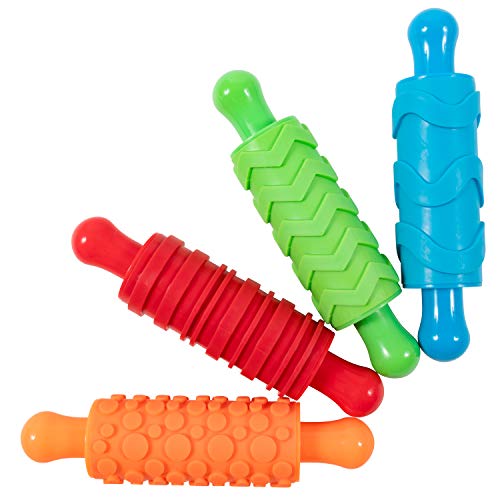 READY 2 LEARN Paint and Dough Texture Rollers - Set of 4 - Textured Dough Rolling Pins for Kids - Open-Ended Patterns for Crafts and Decoration