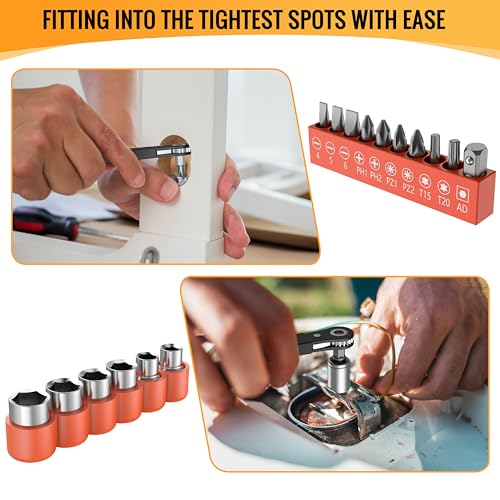 90 Degree Offset Ratcheting Screwdriver Set - Compact Profile