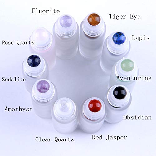 10 Natural Gemstone Roller Balls For Essential Oils,Use of Standard 5ml 10ml Replacement Roller Bottles,Polished Healing Crystal Stones roller Not For Young Living, doTERRA roller bottle-10 Materials
