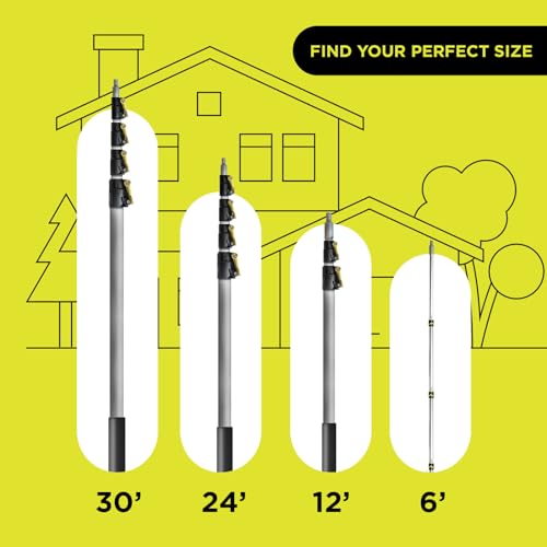 DOCAZOO DocaPole 30 ft Reach, 6 to 24 ft Telescoping Extension Pole | Multi-Purpose for Hanging Light Bulb Changer, Paint Roller, Duster, Window/Gutter Cleaning