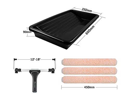 ROLLINGDOG 5PC 18 Inch Paint Roller Kit -18 Inch Paint Roller,18 Paint Roller Tray,Microfiber Paint Roller Sleeves（Pack of 3)