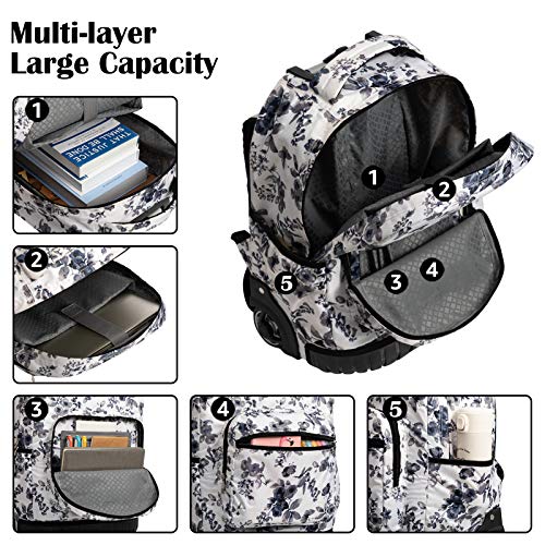 SKYMOVE 18 inches Wheeled Rolling Backpack Multi-Compartment Elementary Books Laptop Roller Bag Short Trip Carry-on for Women and Girls, Wash Painting