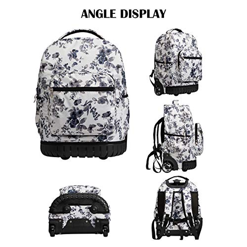 SKYMOVE 18 inches Wheeled Rolling Backpack Multi-Compartment Elementary Books Laptop Roller Bag Short Trip Carry-on for Women and Girls, Wash Painting