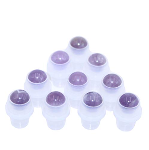 Furnido 10 Pack Natural Crystal Stones Roller Balls for Essential Oils,Use of Standard 5ml 10ml Replacement Rollers Balls,Essential Oil Roller Bottles Polished Gemstone with Plastic Insert,Amethyst