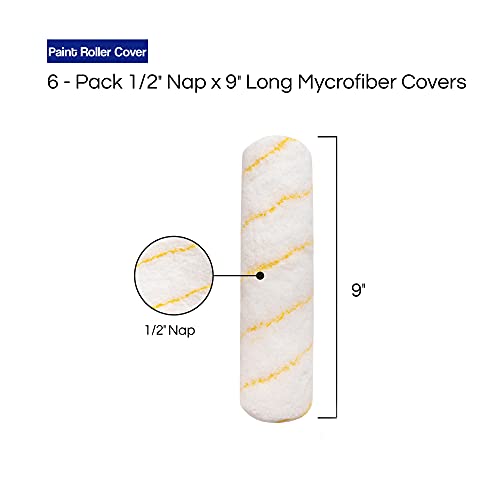 Pro Grade - Paint Roller Covers - 1/2 X 9 Inch Microfiber 6 Pack