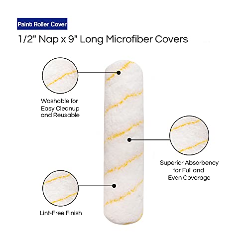 Pro Grade - Paint Roller Covers - 1/2 X 9 Inch Microfiber 6 Pack