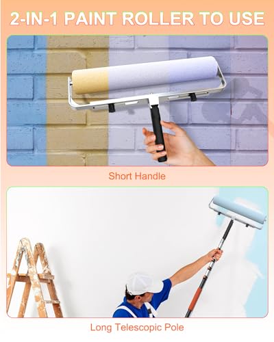 Buyplus 18 Foot High Reach Paint Roller with Lightweight Sturdy Aluminum 3-12FT Telescoping Extension Pole, Multi-Function Paint Roller Kit, House Paint Roller Brush for Walls, Ceiling, Decks, Doors