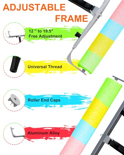 Buyplus 18 Foot High Reach Paint Roller with Lightweight Sturdy Aluminum 3-12FT Telescoping Extension Pole, Multi-Function Paint Roller Kit, House Paint Roller Brush for Walls, Ceiling, Decks, Doors