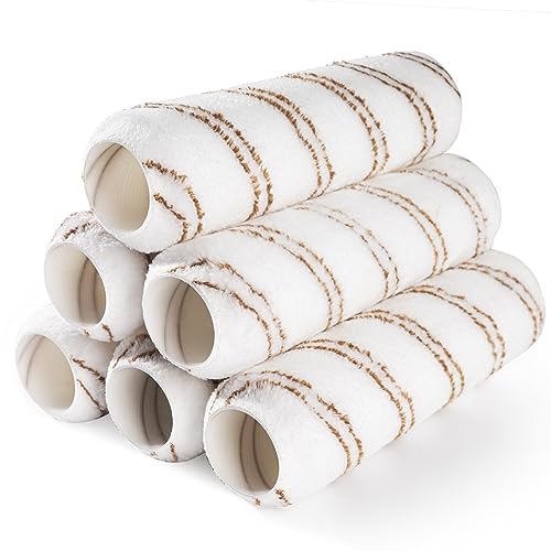 Mister Rui Paint Rollers, 6 Pack, 9 Inch Microfiber Paint Roller Covers (3/8" Nap), Paint Rollers for Painting Walls, Washable and Reusable Paint Roller Sleeves, Painting Supplies for House Painting