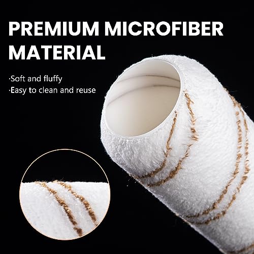 Mister Rui Paint Rollers, 6 Pack, 9 Inch Microfiber Paint Roller Covers (3/8" Nap), Paint Rollers for Painting Walls, Washable and Reusable Paint Roller Sleeves, Painting Supplies for House Painting