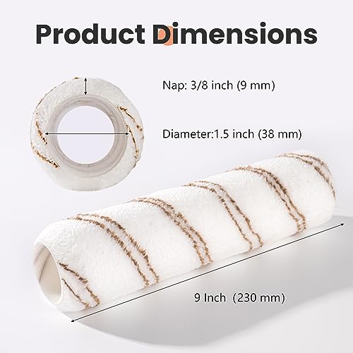Mister Rui Paint Rollers, 6 Pack, 9 Inch Microfiber Paint Roller Covers (3/8" Nap), Paint Rollers for Painting Walls, Washable and Reusable Paint Roller Sleeves, Painting Supplies for House Painting