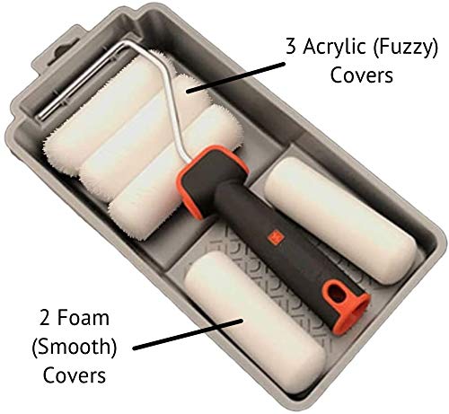 Edward Tools 7 Piece 4” Paint Roller Kit - Includes Acrylic, Polyester and Foam Covers - Deluxe Plastic Paint Tray - Ergo-Grip Frame with Rubber Handle