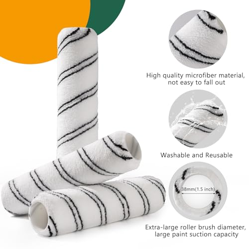 CoatPro Twools Paint Roller, Microfiber Paint Roller Covers 9 Inch (3/8” Nap), 12 Pack, Large Paint Rollers for Painting Walls, Covers for Paint Roller Kit