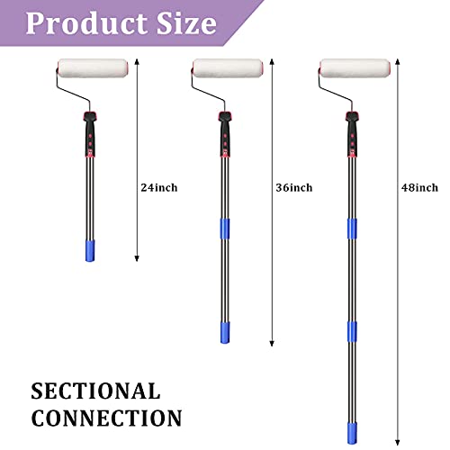 HOSKO 4FT Paint Roller Kits - 9.5 inches Roller Frame with 3 Paint Roller Covers and 36 inches Stainless Steel Detachable Handle - for Painting Walls and Ceiling