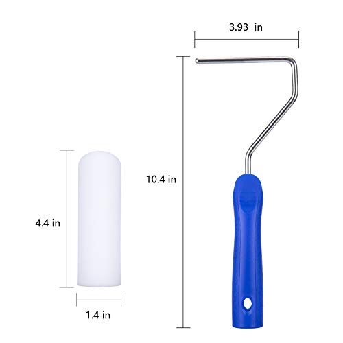 Mister Rui Paint Roller, Foam Paint Roller 4 Inch High-Density, Sponge Refills with Roller Frame (Pack of 3), Small Paint Roller Set for Home Painting & DIY Projects