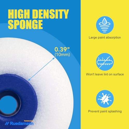 Ruedamann Foam Paint Roller, 4 Inch Paint Roller Kit(11 Piece),Includes Paint Brush,Paint Tray,Paint Rollers,Masking Tape,Mulch Film, House Painting Tools for Painting Cabinets, Furniture, Stenciling