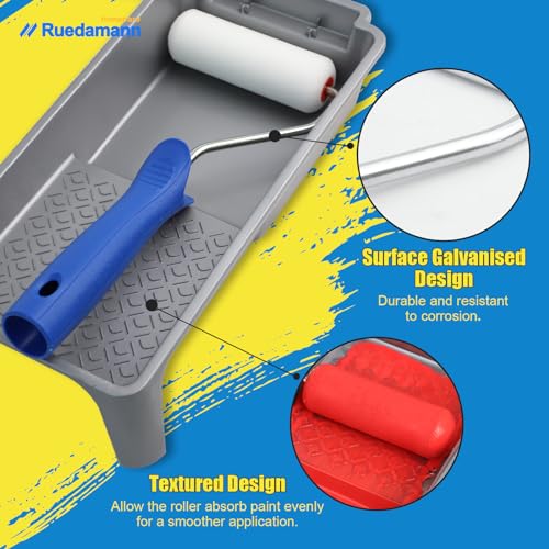 Ruedamann Foam Paint Roller, 4 Inch Paint Roller Kit(11 Piece),Includes Paint Brush,Paint Tray,Paint Rollers,Masking Tape,Mulch Film, House Painting Tools for Painting Cabinets, Furniture, Stenciling