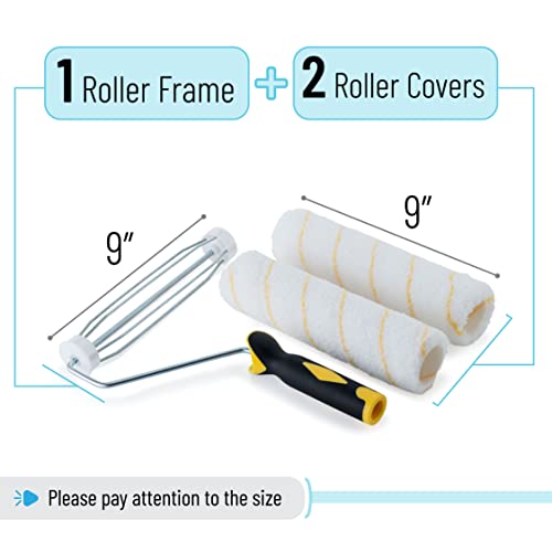 Bates - Paint Roller, 9 inch, Roller Frame with 2 Covers, Roller Naps 9 inch, Paint Roller Set, Roller Covers, Paint Roller Frame, 9 inch Paint Roller Cover, Roller Brush, Painting Roller Handle