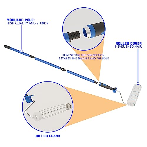 Paint Roller, 4ft Adjustable Handle Painting Rollers for Wall, 9 Inch Width Frame Roller Brush with Stainless Steel Pole, Home Painting Supplies for Painting Walls and Ceilings