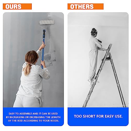 Paint Roller, 4ft Adjustable Handle Painting Rollers for Wall, 9 Inch Width Frame Roller Brush with Stainless Steel Pole, Home Painting Supplies for Painting Walls and Ceilings
