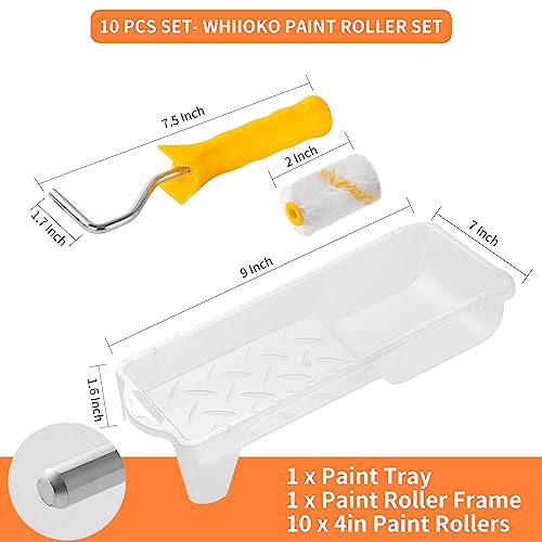 WHIIOKO Small Paint Roller brush 2 Inch Paint Roller 10 Pcs Mini Paint Roller Kit Paint Rollers for Painting are Suitable for Various Paint DIY Projects for Example,on Walls, Cabinets,Doors.