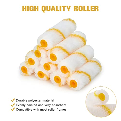 PILOT FISH 11Pcs Paint Roller Kit, Small Paint Roller with 10Pcs 4 inch Covers, Mini Paint Roller with Long Roller Frame, Paint Rollers for Painting Walls, Wall Painting Tools