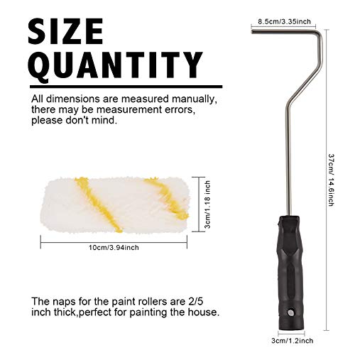 PILOT FISH 11Pcs Paint Roller Kit, Small Paint Roller with 10Pcs 4 inch Covers, Mini Paint Roller with Long Roller Frame, Paint Rollers for Painting Walls, Wall Painting Tools
