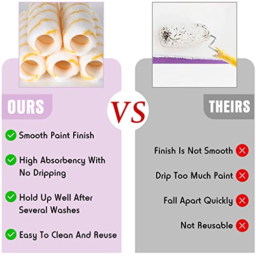 Pinkunn 48 Pcs 9" x 1/2" Paint Roller Covers Nap High Capacity Microfiber Roller Covers for Roller Brush Frame, House Painting Supplies for All Surfaces, Home Repair Tools (Yellow Stripe)