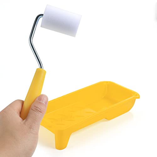 Foam Paint Roller, 2 Inch Mini Paint Roller Kit with High-Density Foam Roller Refills *6, Paint Tray, and Roller Handle, Small Sponge Paint Roller for Touch-ups and Smooth Finishes