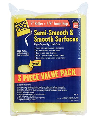 FoamPRO 91 9" Semi-Smooth Surface Roller Cover, Pack of 3, 3 Pack